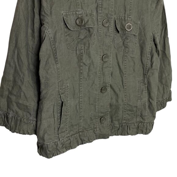 Chicos Linen Jacket Womens 1 Medium Olive Green 3/4 Sleeve Pockets Military - Picture 5 of 7